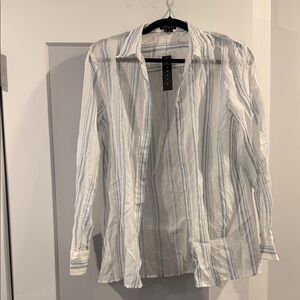 Theory White and Blue Striped Casual Shirt